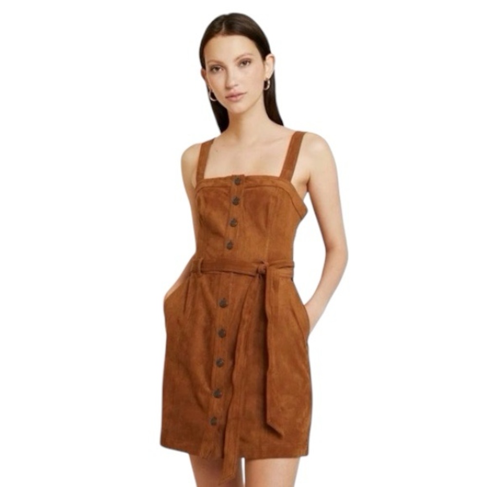 Abercrombie & Fitch Brown Faux Suede Button Up Pinafore Minidress Extra Small